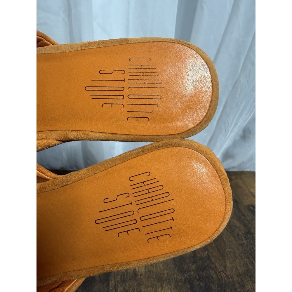 Charlotte Stone Kayla Orange Suede Wood Platform Clogs Women's 8 Sandals - Picture 12 of 16